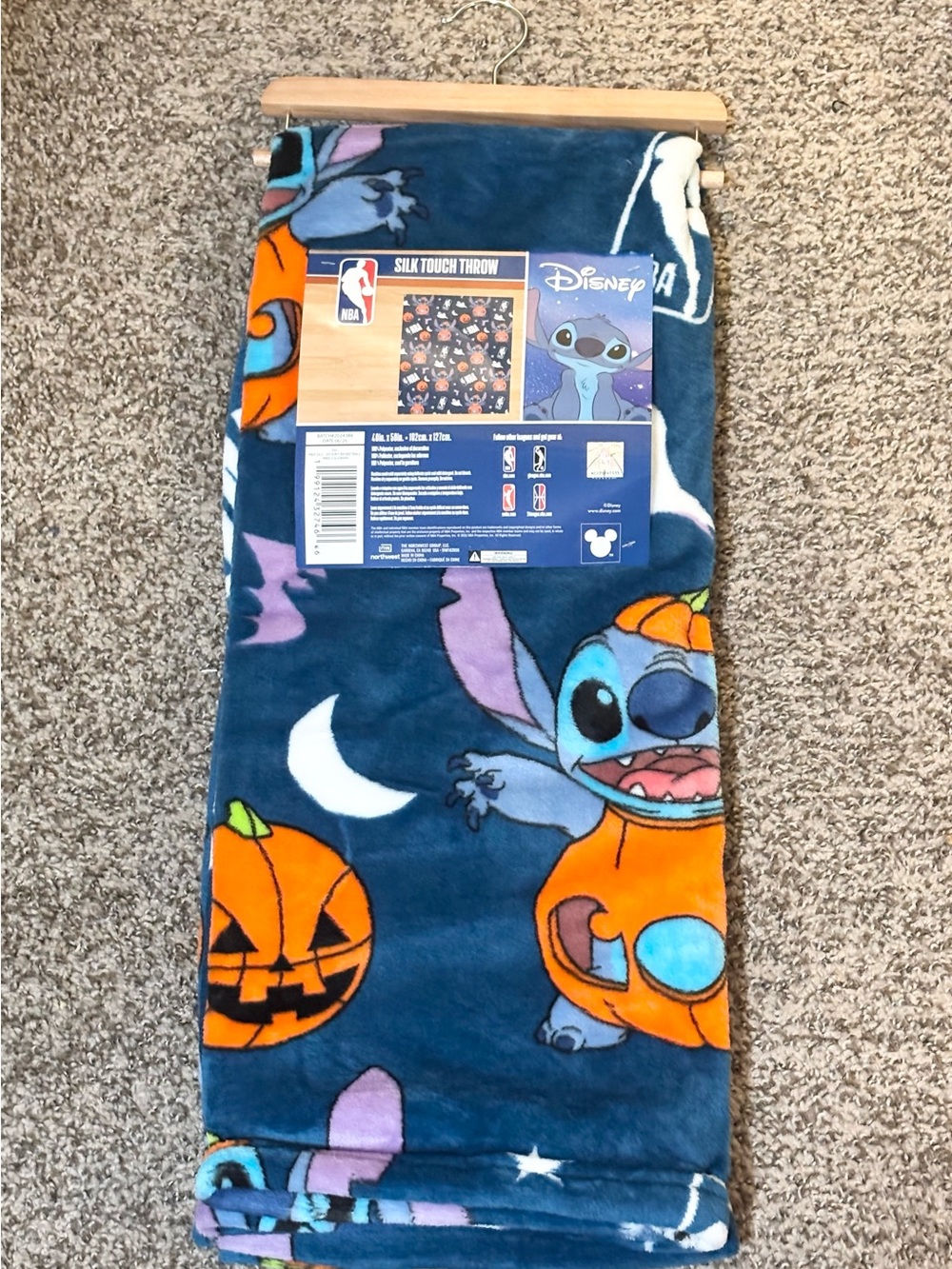 Disney Stitch Halloween Throw Blanket - Navy Blue & Orange NBA